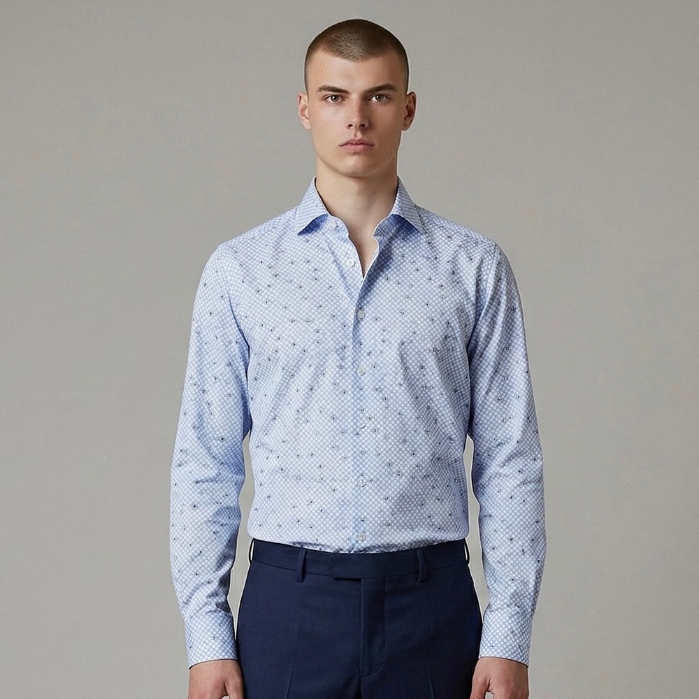 Eton Signature Dress Shirt Men's 42 16.5 Slim‎ Fit Blue Avocado Polka Dot Luxury
